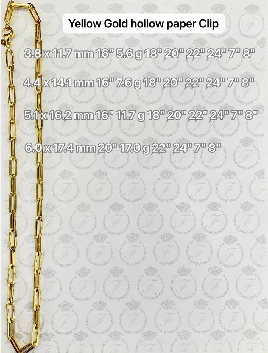 14K Gold 3.8MM 16 Inch Paper Clip Chain Necklace