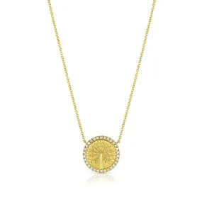 18k Yellow Gold Diamond Bezel Tree Of Life Necklace