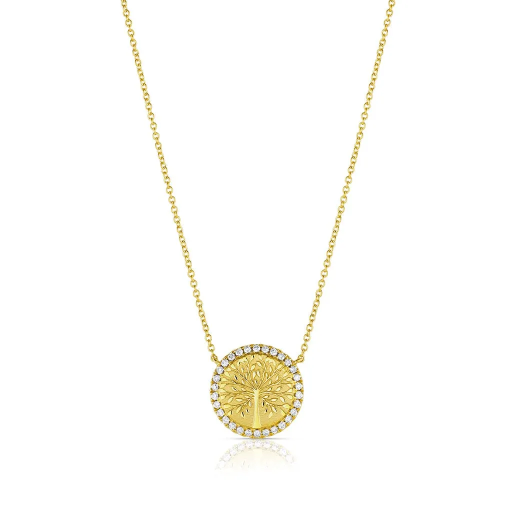18k Yellow Gold Diamond Bezel Tree Of Life Necklace
