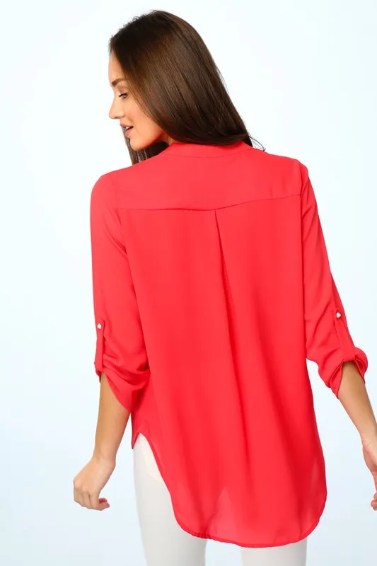 3/4 Sleeve V-Neck Blouse