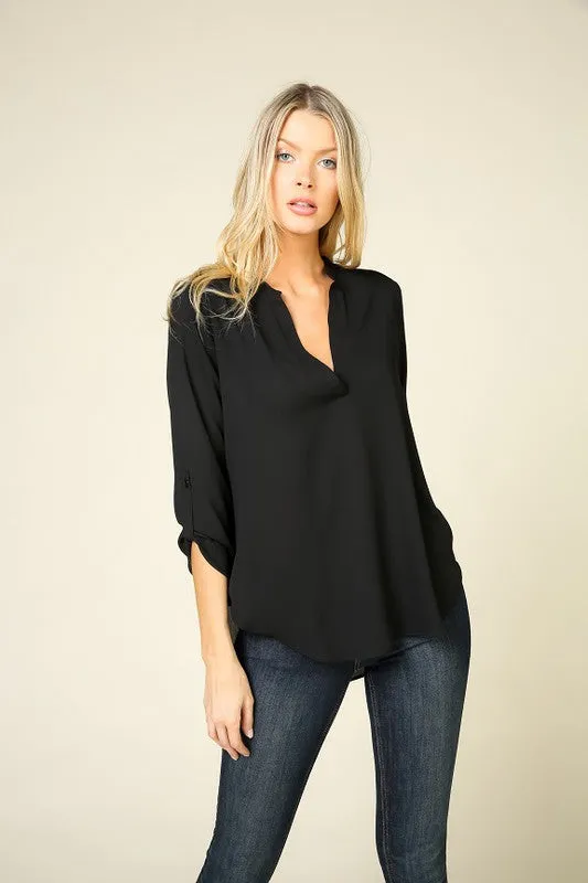 3/4 Sleeve V-Neck Blouse
