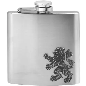 6oz Stainless Steel Hip Flask With Pewter Scottish Rampant Lion Emblem