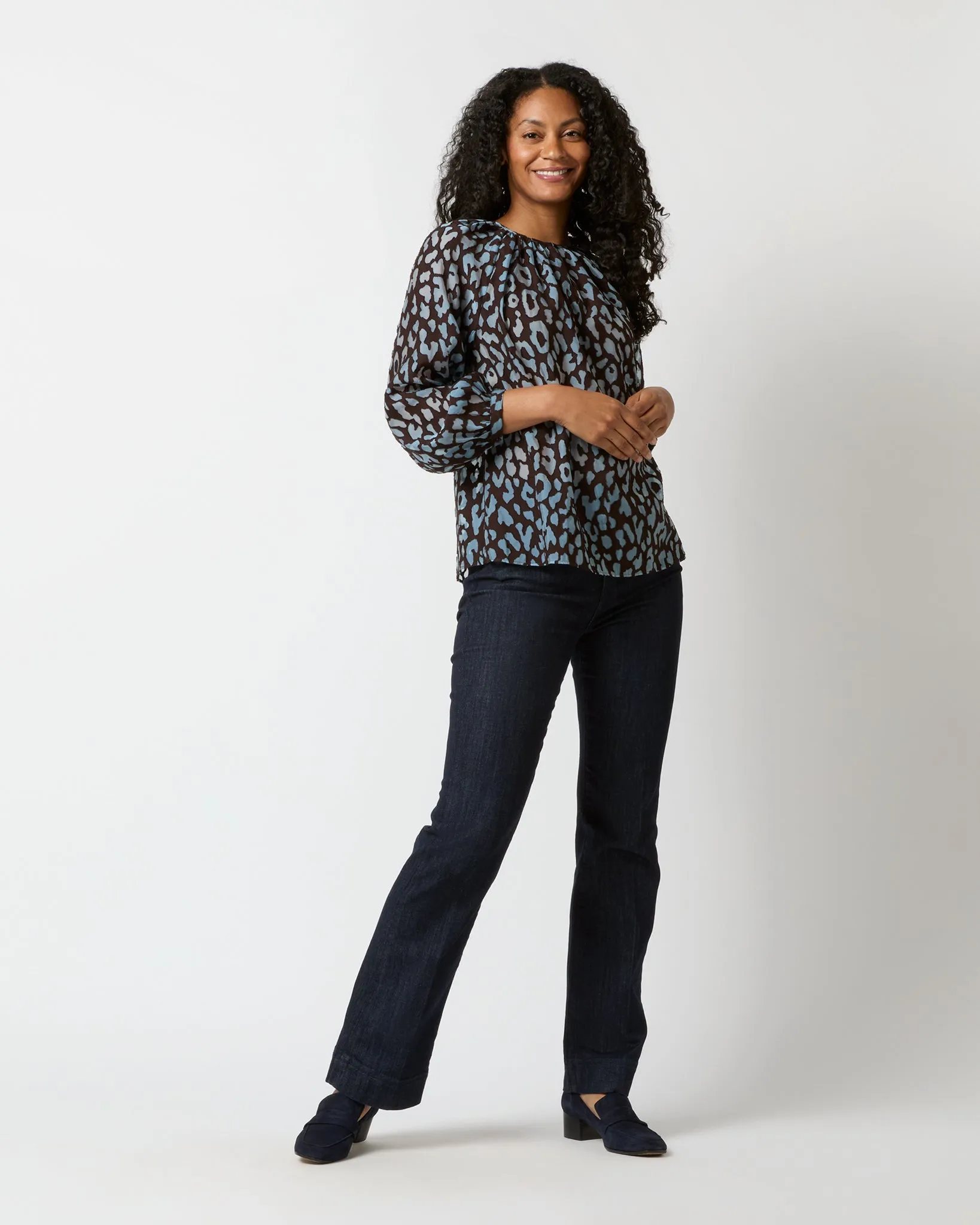 Ariana Blouse in Chocolate/Sky Leopard Burnout