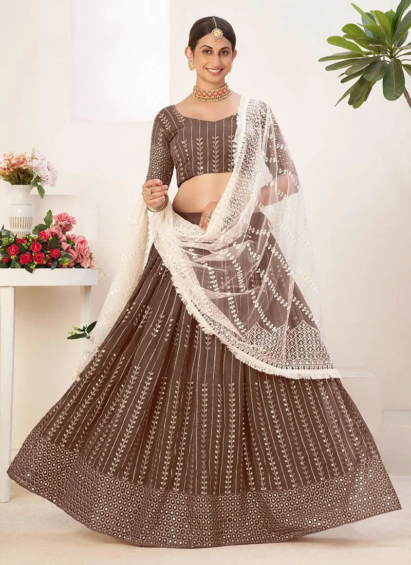 Art Silk Ceramal Brown Lehenga