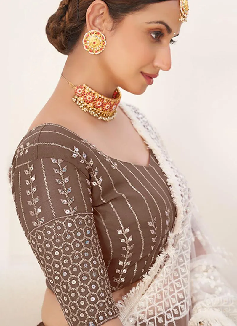 Art Silk Ceramal Brown Lehenga