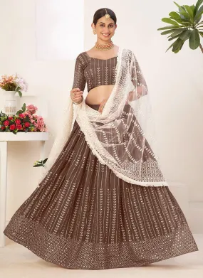 Art Silk Ceramal Brown Lehenga