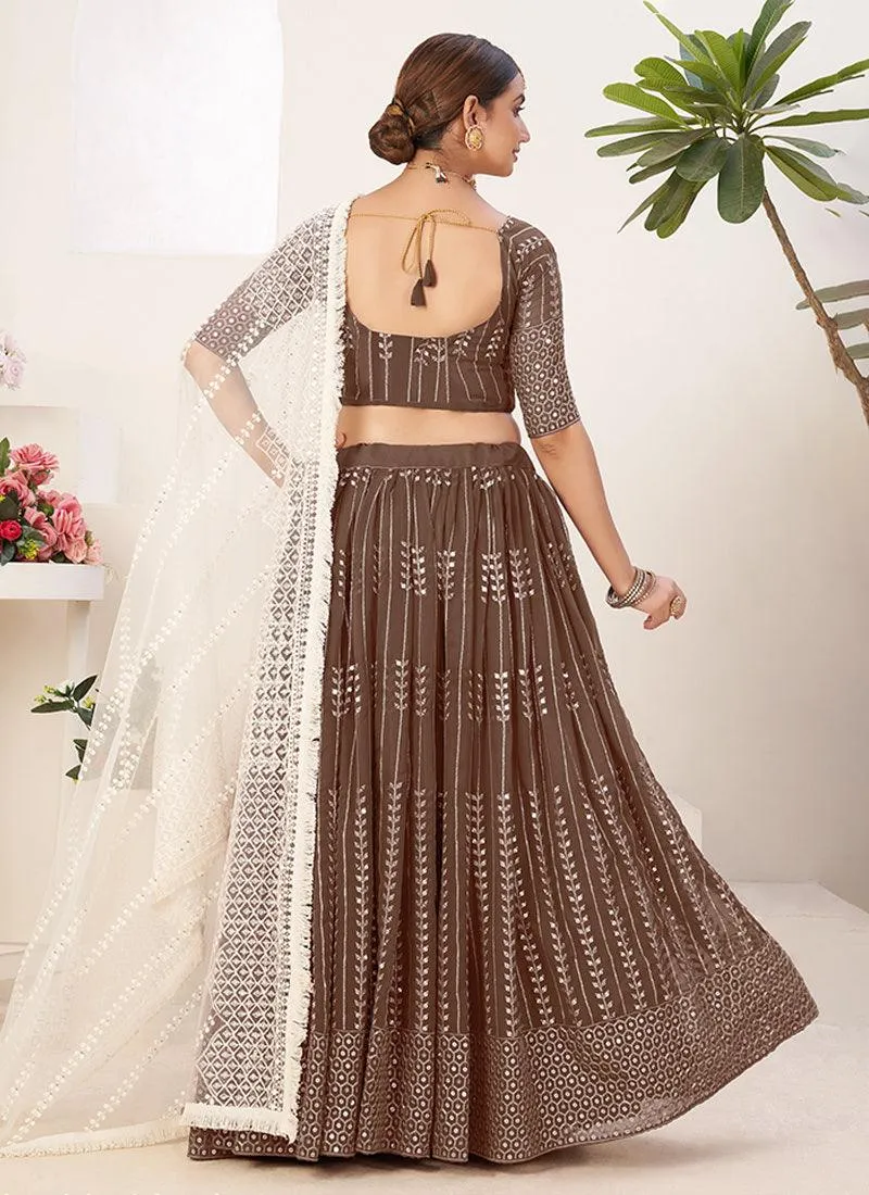 Art Silk Ceramal Brown Lehenga
