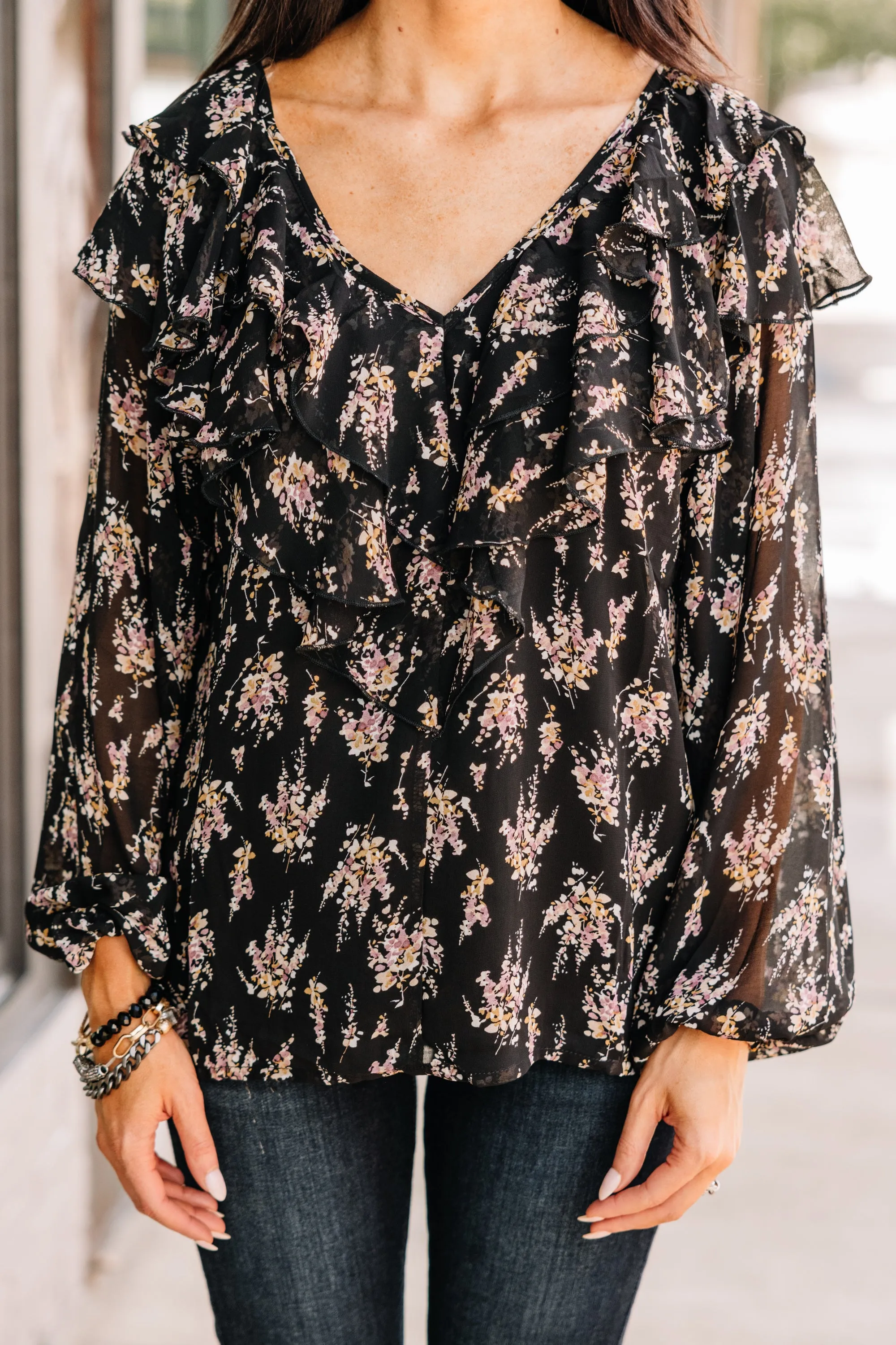 As Far As You Know Black Floral Blouse