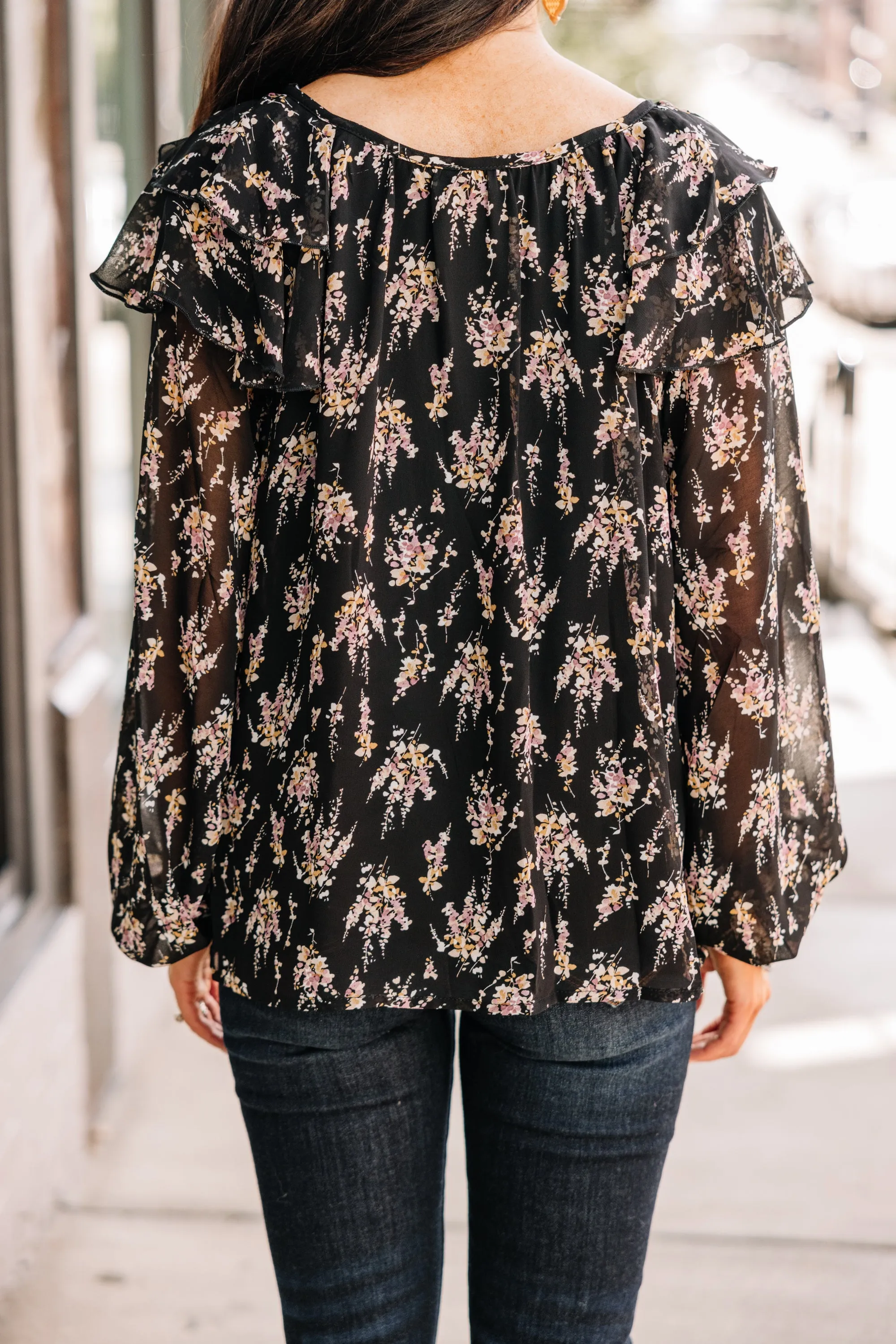 As Far As You Know Black Floral Blouse