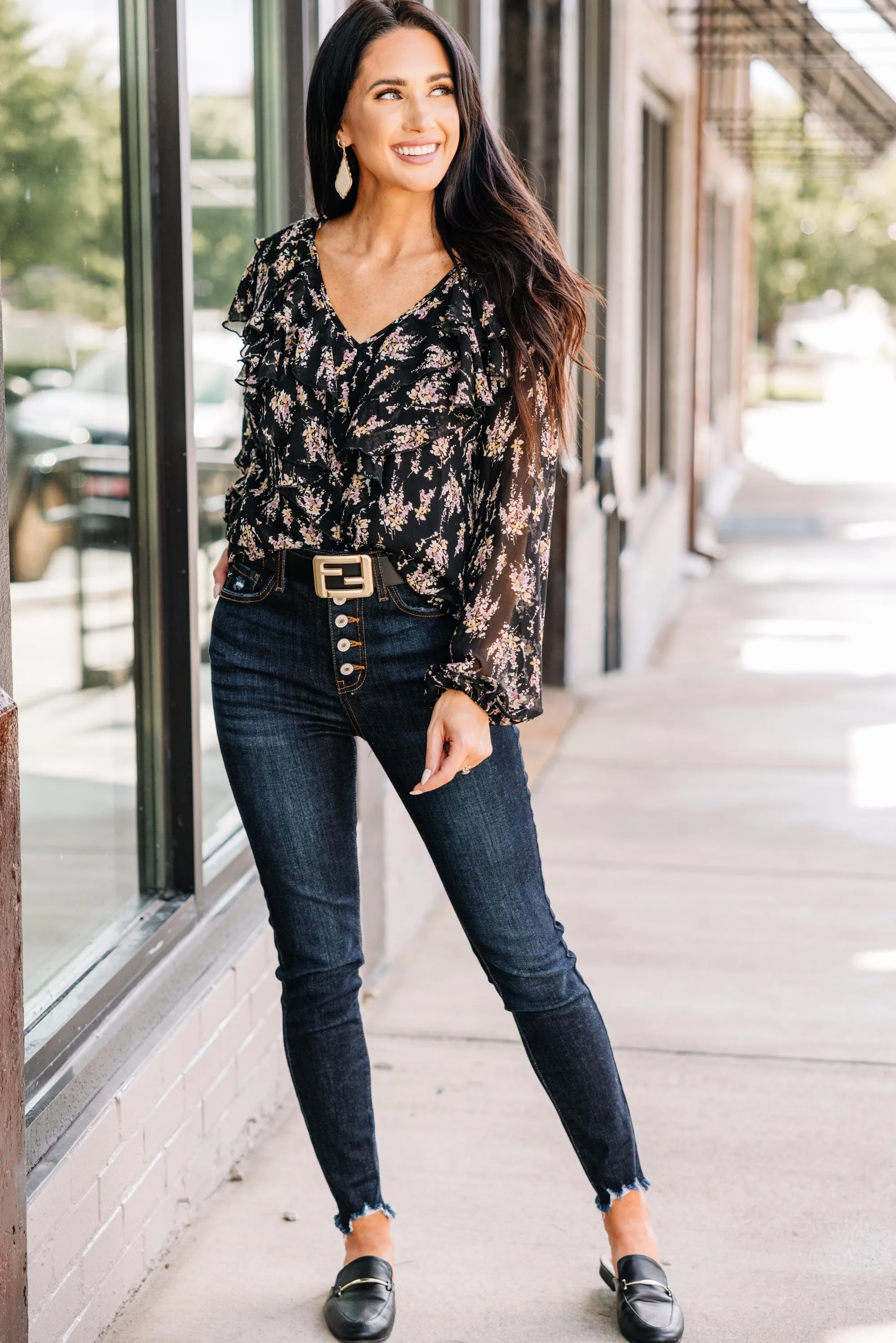 As Far As You Know Black Floral Blouse