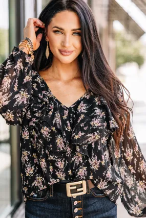 As Far As You Know Black Floral Blouse