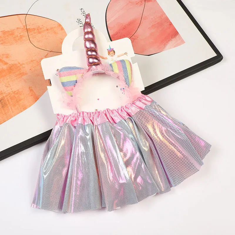 Babymoon Set of 2 Glittering Princess Girl’s Tutu Skirt with Headband | Baby Photoshoot Props | 3-8 years | Grey