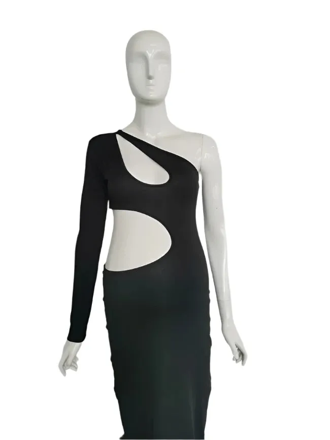 Babymoon Stretchable One Shoulder Babybump Revealing Maternity Gown Dress | Black