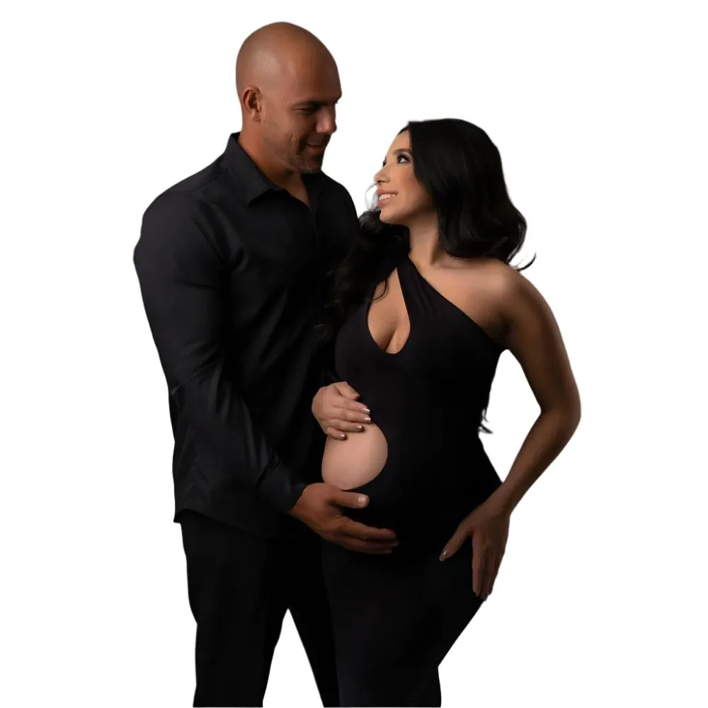 Babymoon Stretchable One Shoulder Babybump Revealing Maternity Gown Dress | Black