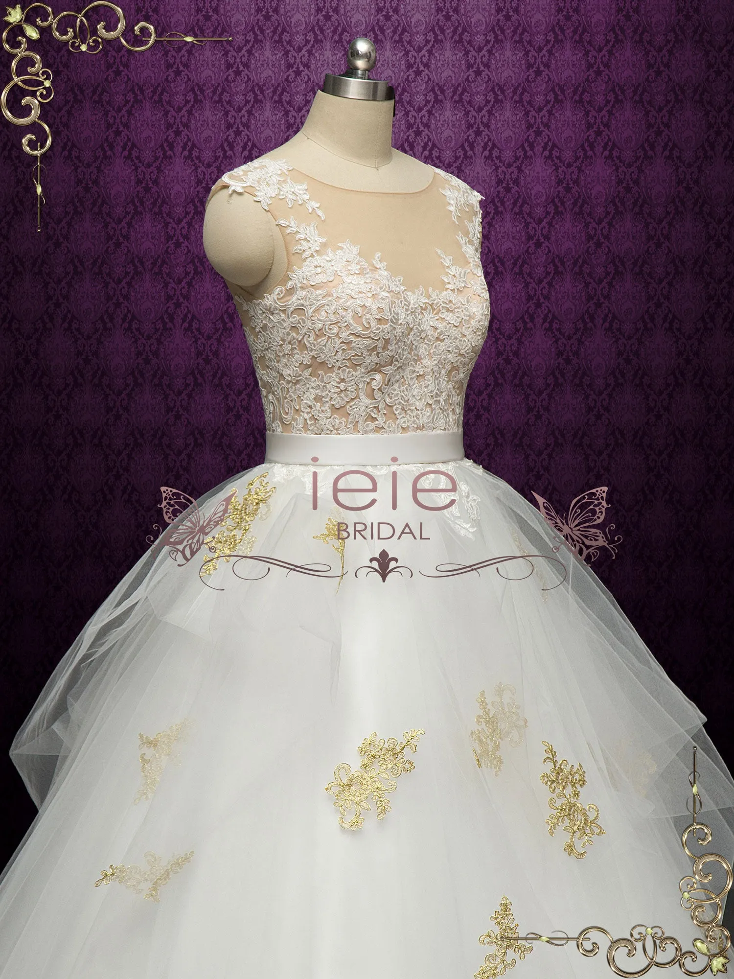 Ball Gown Wedding Dress with Gold Lace DIMITRA