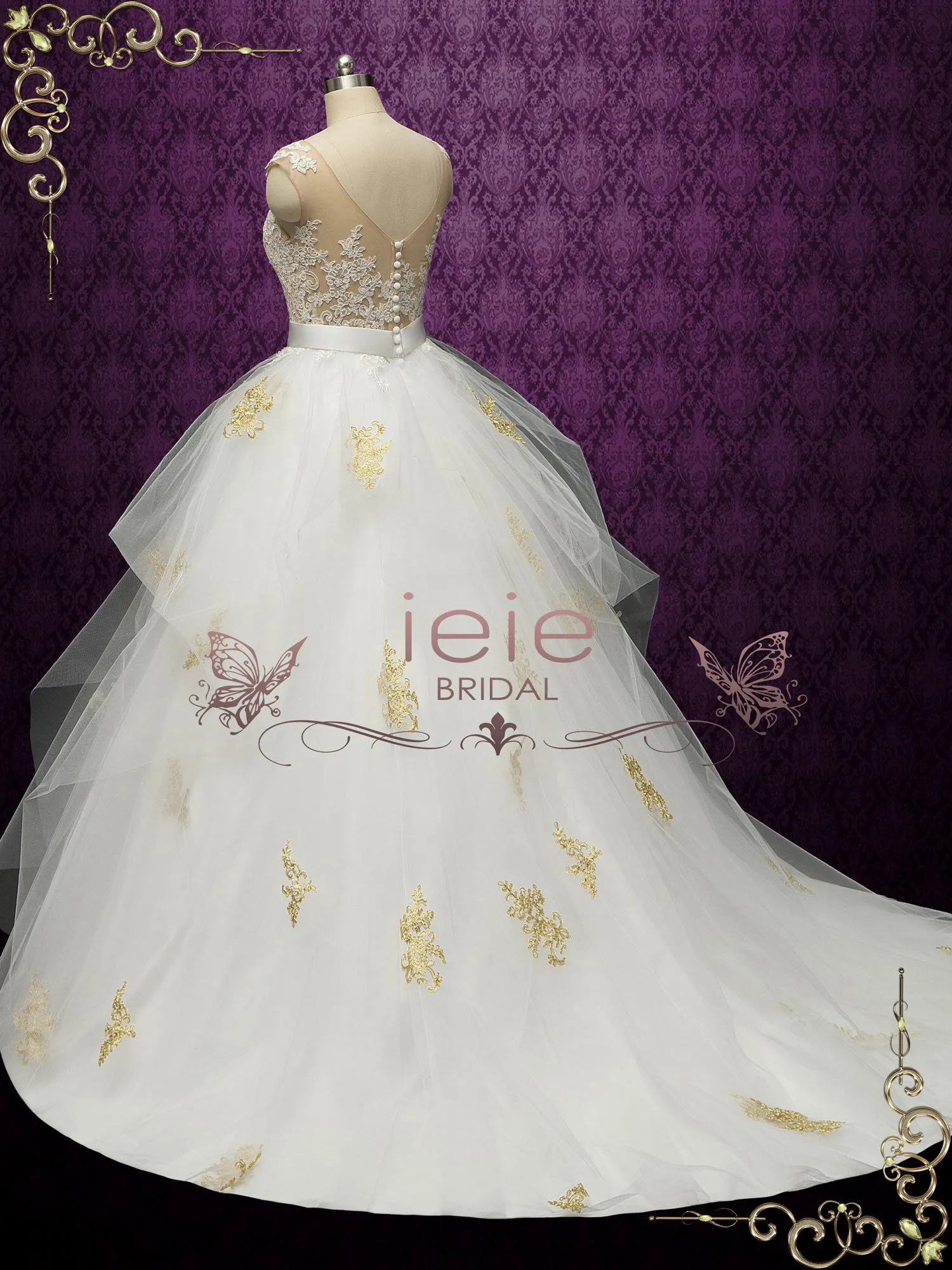 Ball Gown Wedding Dress with Gold Lace DIMITRA