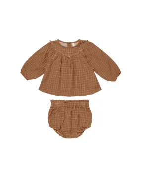 Balloon Sleeve Blouse   Bloomer Set Cinnamon Grid