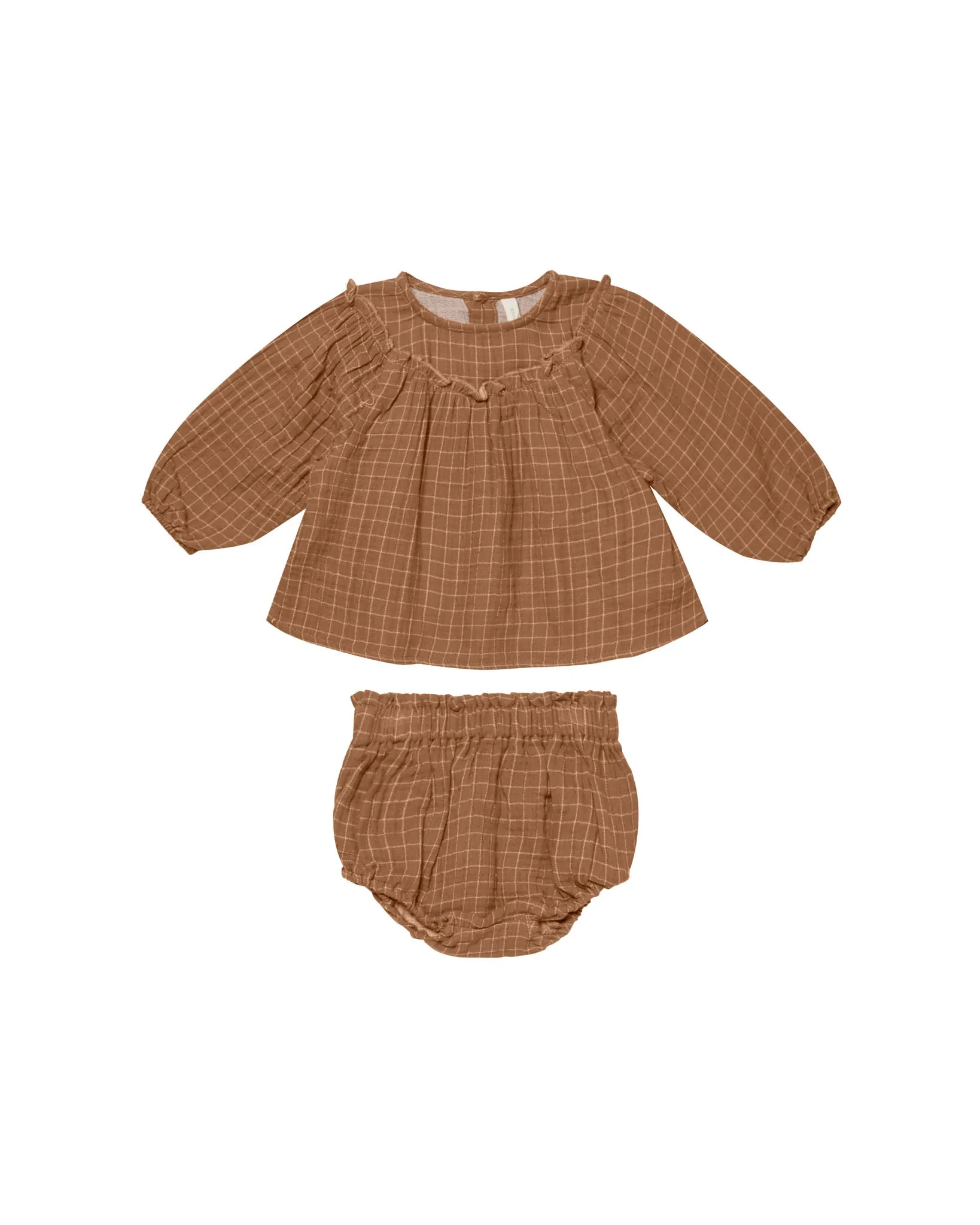 Balloon Sleeve Blouse   Bloomer Set Cinnamon Grid
