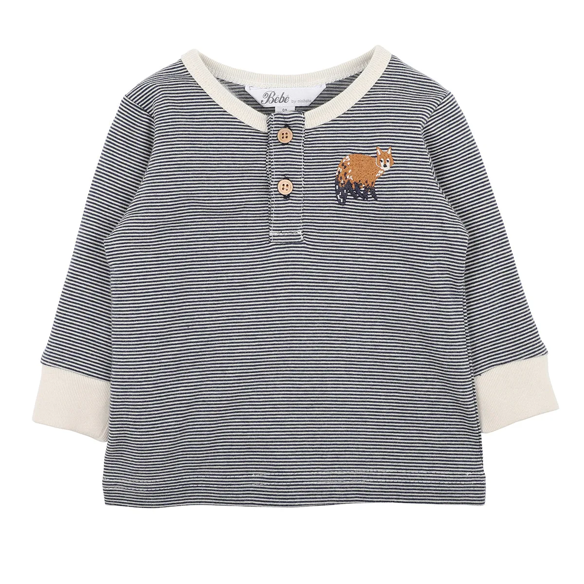 Bebe Xander Henley Top in Navy Stripe (Size 000-5)