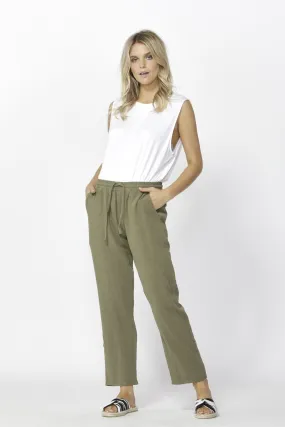 Betty Basics Watson Linen Pant in Khaki