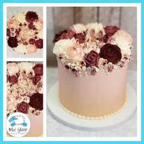 Blush and Burgundy Coronet Buttercream Cake With Buttercream Flowers