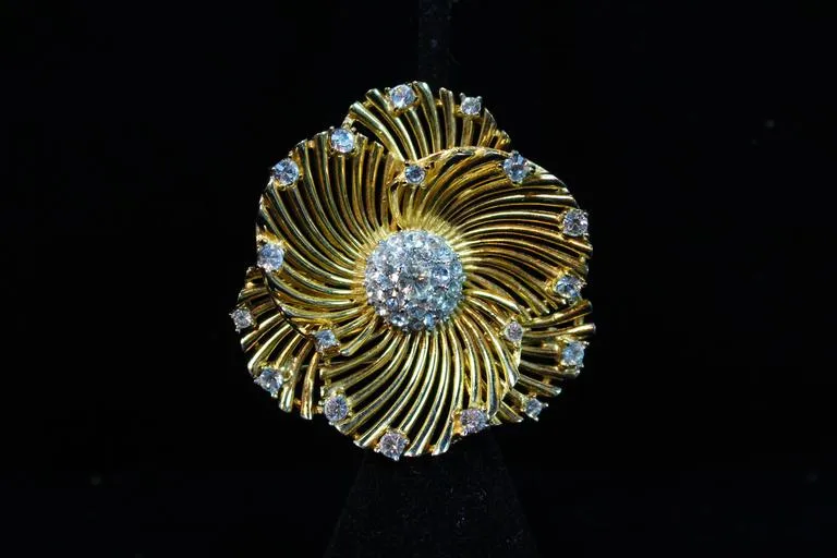 BOUCHER Vintage Gold Tone Earrings and Brooch Set with Rhinestones