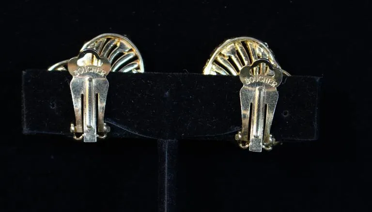 BOUCHER Vintage Gold Tone Earrings and Brooch Set with Rhinestones