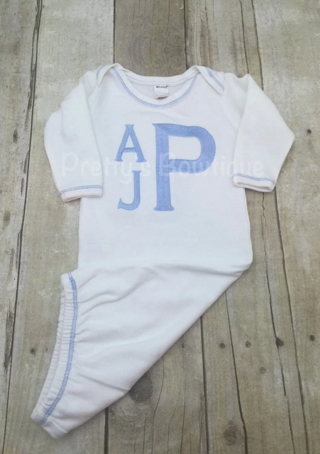 Boys Coming home outfit  Monogram gown and hat - Monogramed newborn gown and gown