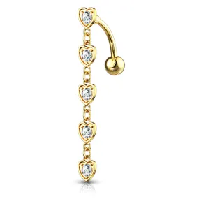 Chain of Hearts Reverse Belly Bar with Gold Plating