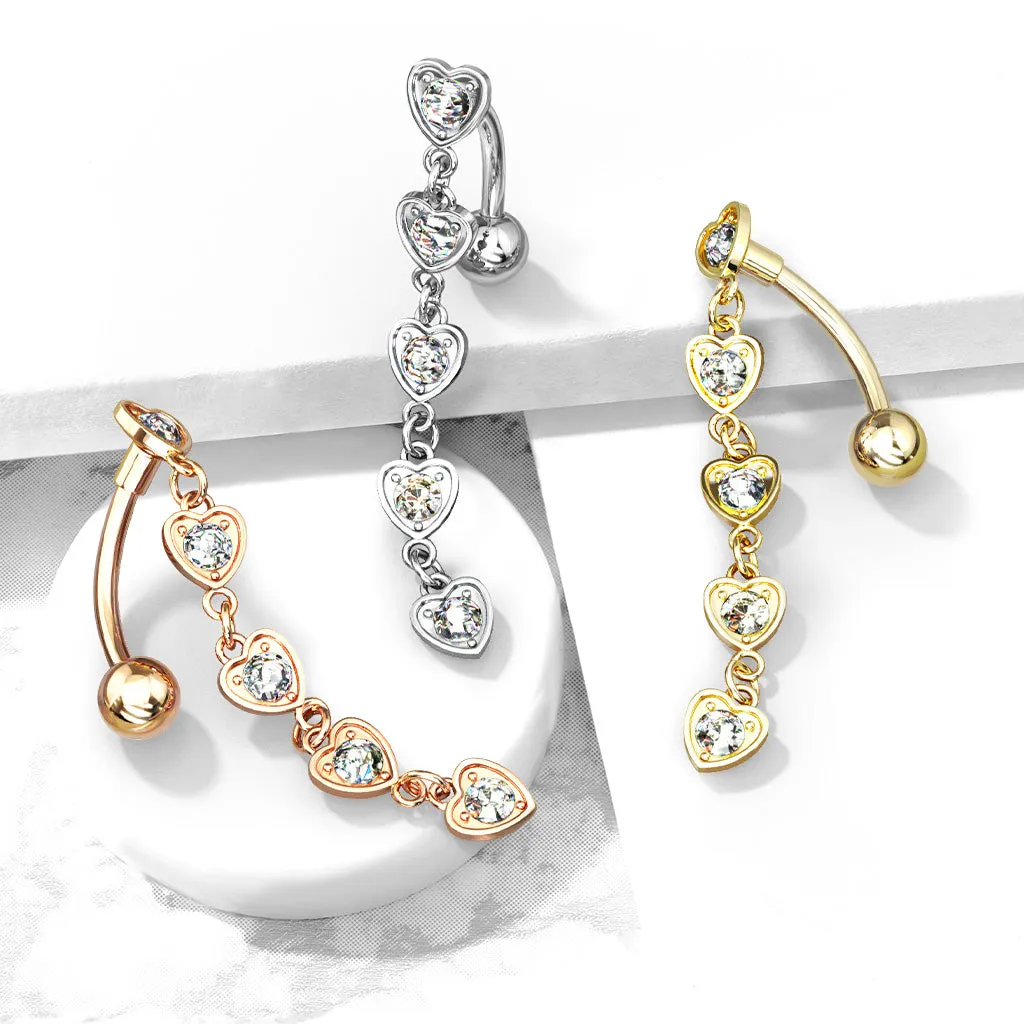 Chain of Hearts Reverse Belly Bar with Gold Plating
