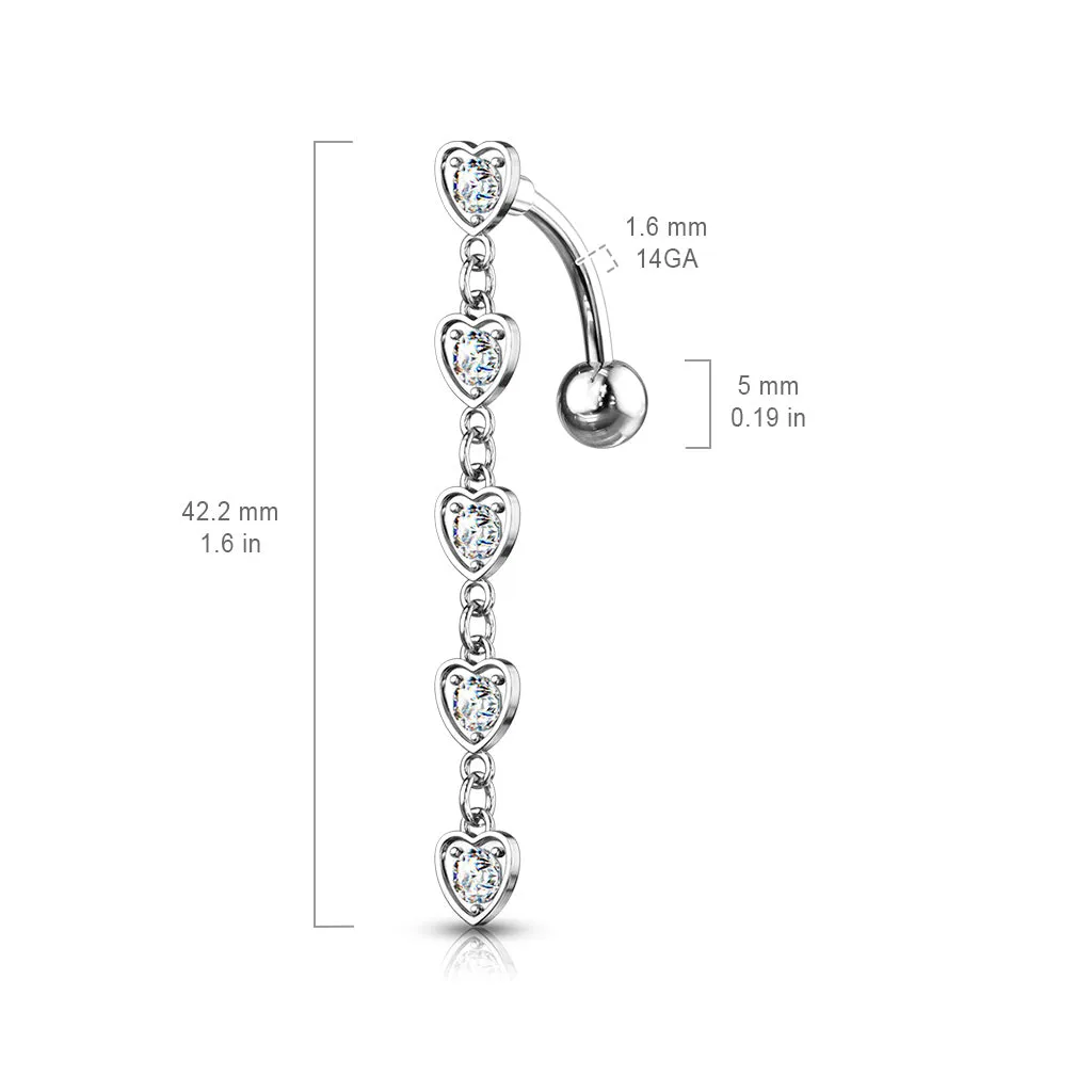 Chain of Hearts Reverse Belly Bar with Gold Plating