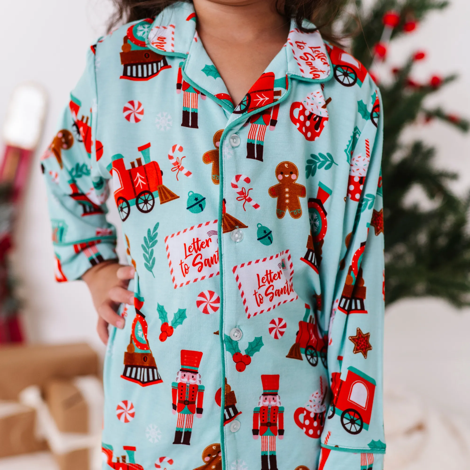 Christmas-themed Kids Button-Down Shirt and Pants Set