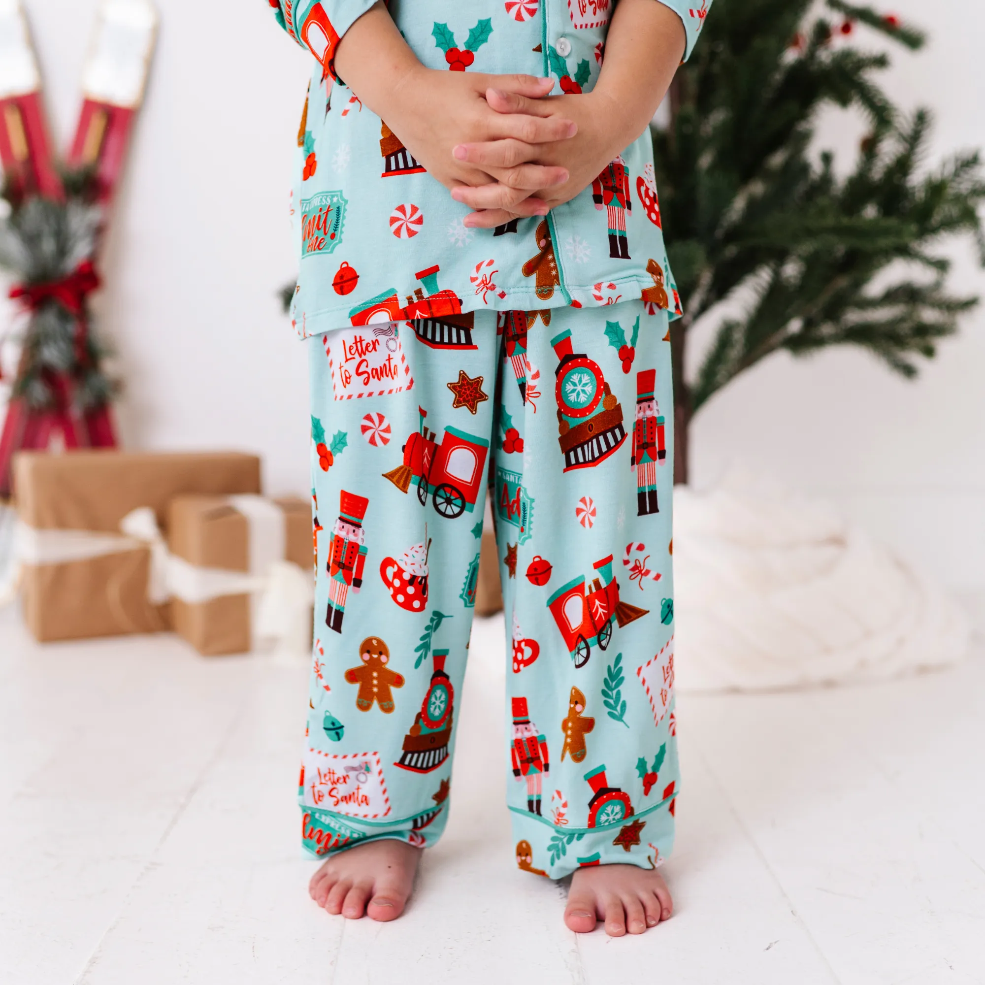 Christmas-themed Kids Button-Down Shirt and Pants Set