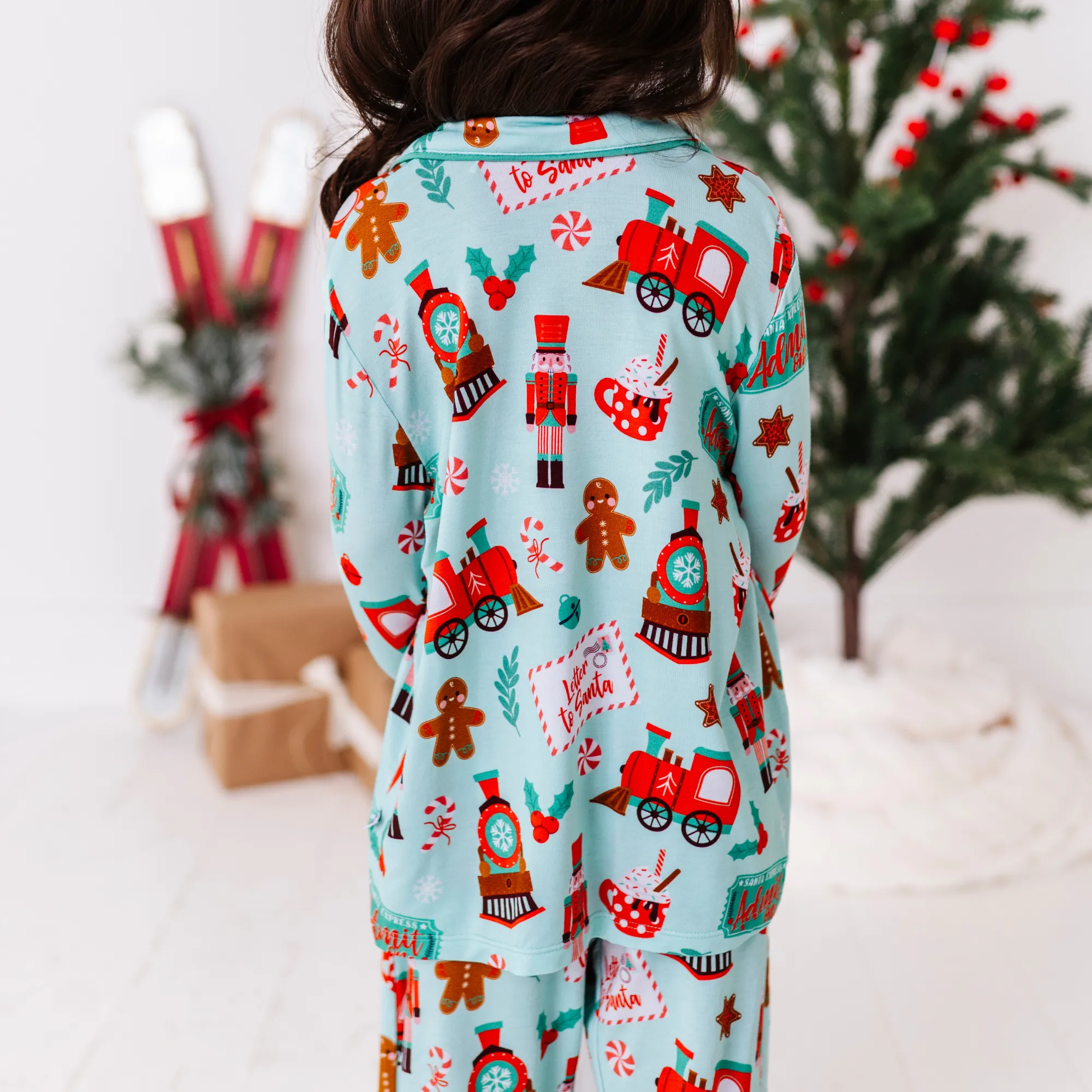 Christmas-themed Kids Button-Down Shirt and Pants Set