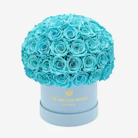 Classic Light Blue Suede Superdome Box | Turquoise Roses