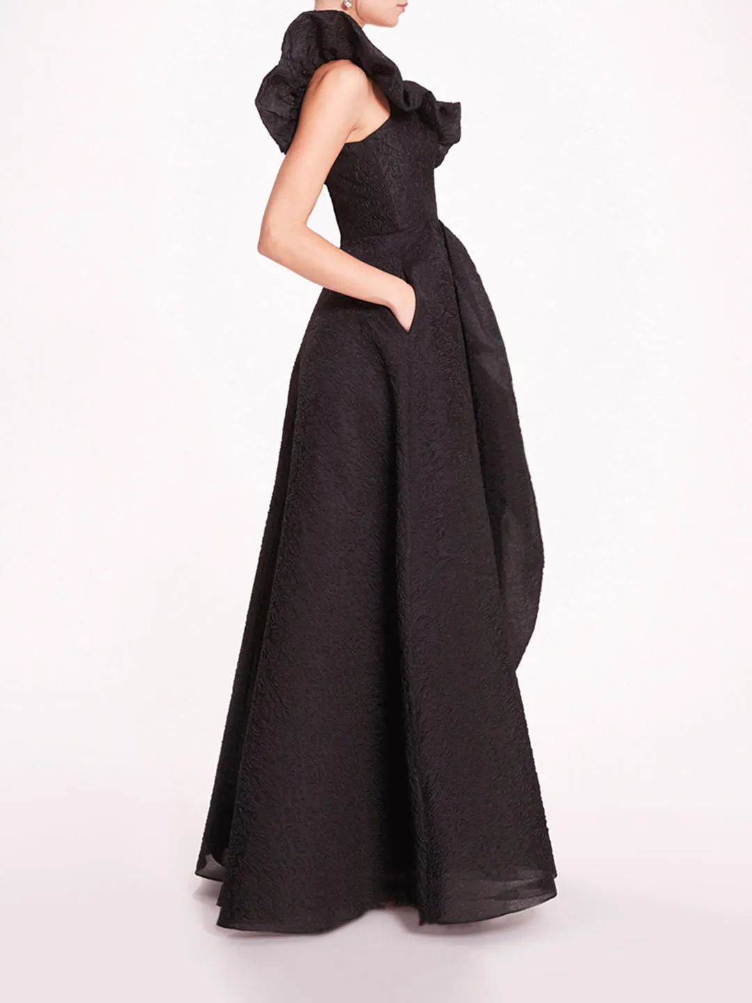 Cloque Draped Gown