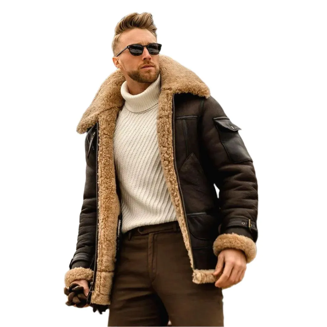 Cold Resistant Fur Integrated Men's Parkas Coat Thickened Faux Fur Cotton Jacket