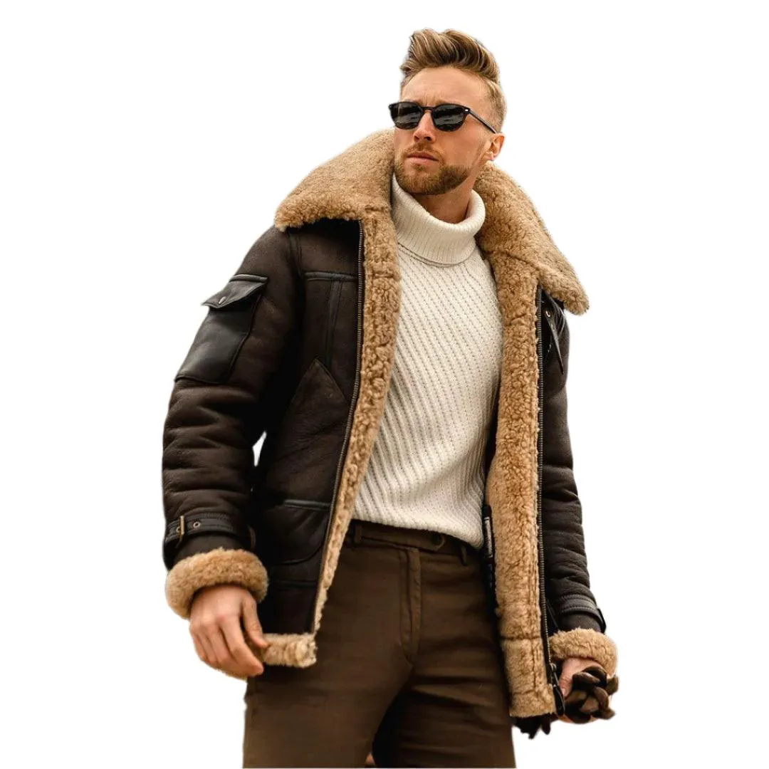 Cold Resistant Fur Integrated Men's Parkas Coat Thickened Faux Fur Cotton Jacket