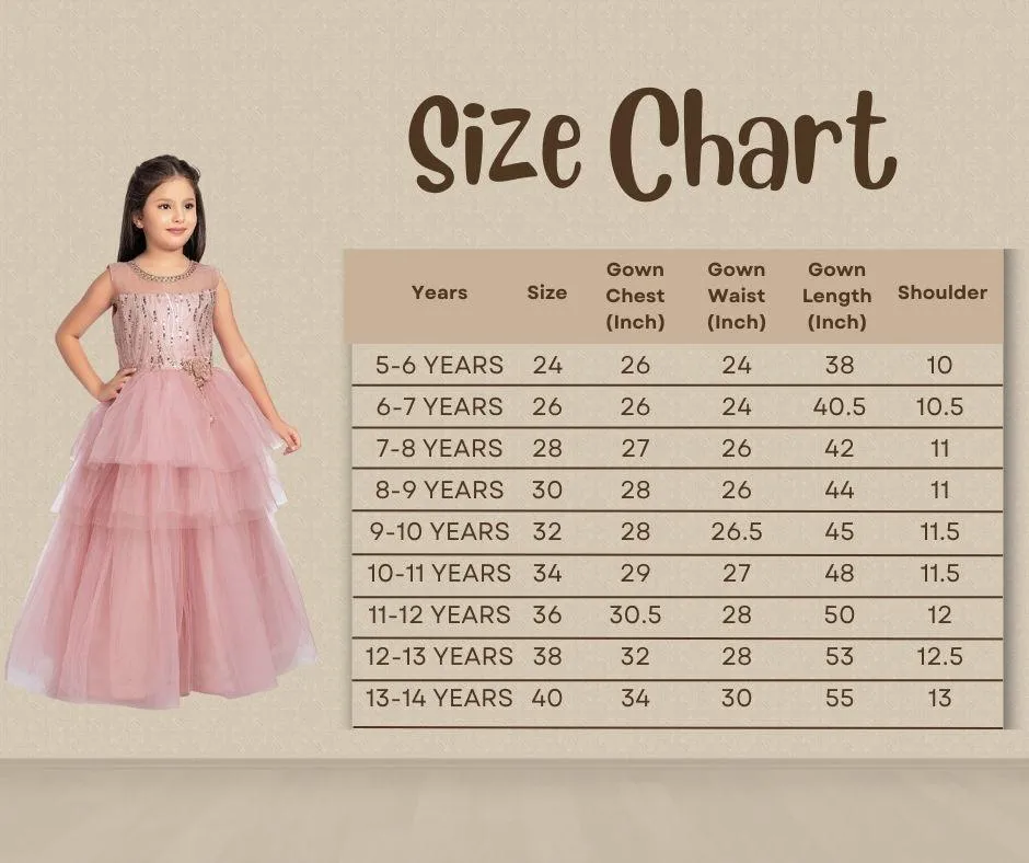 Coral Embellished Imported Net Frill Style Gown For Girls