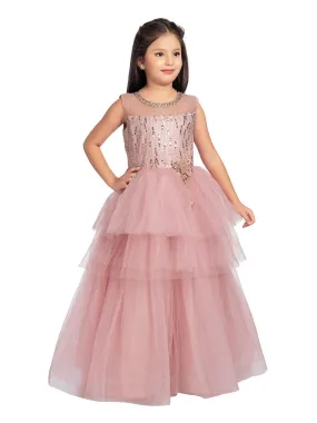 Coral Embellished Imported Net Frill Style Gown For Girls
