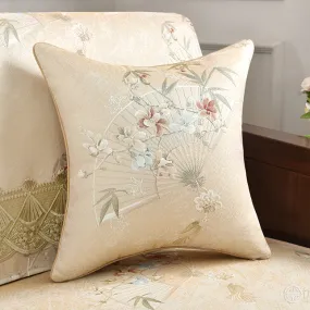 Cream Oriental Blossom Throw Cushion