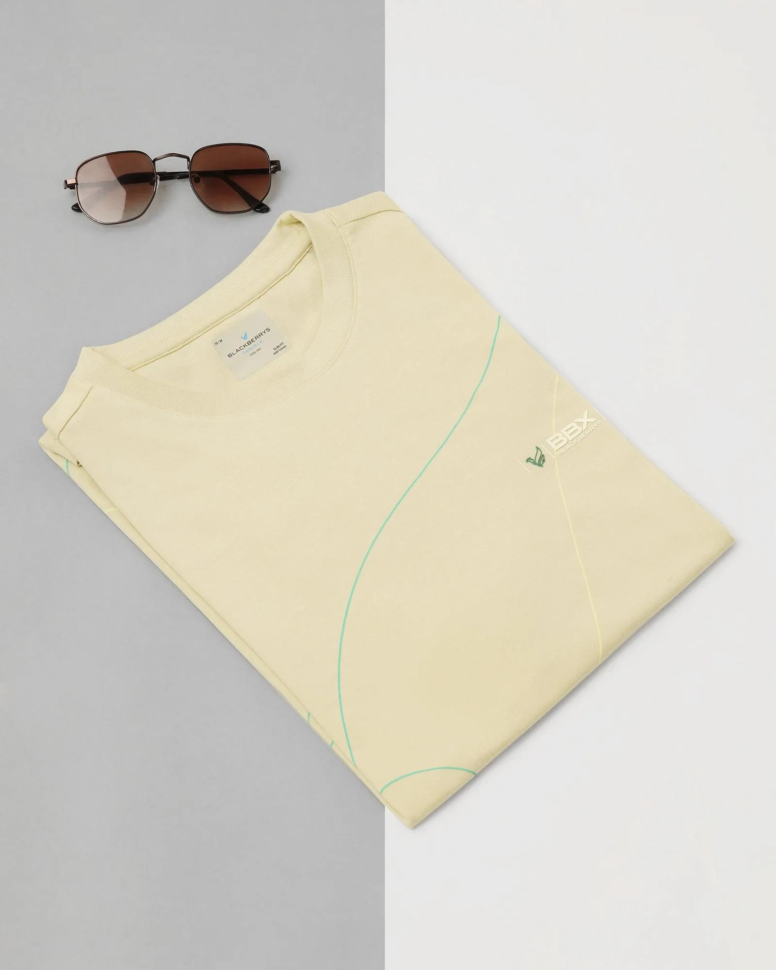 Crew Neck Green Gaze Printed T-Shirt - Magnet