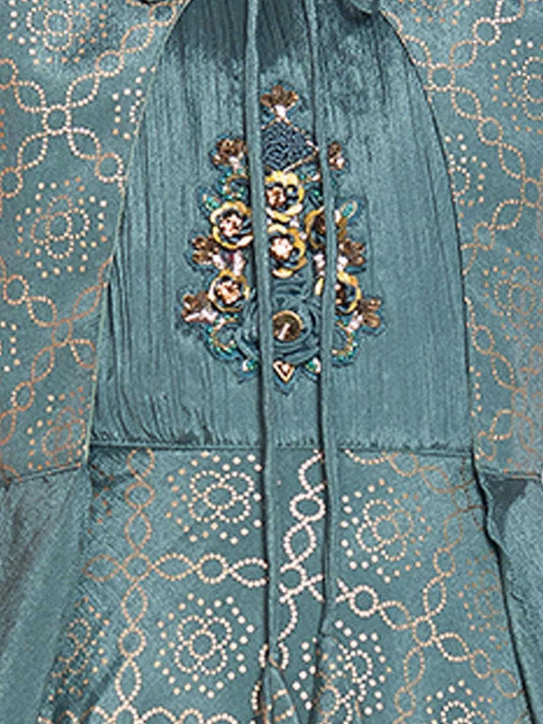 Dark Green Coloured Jacket Styled Gown For Girls