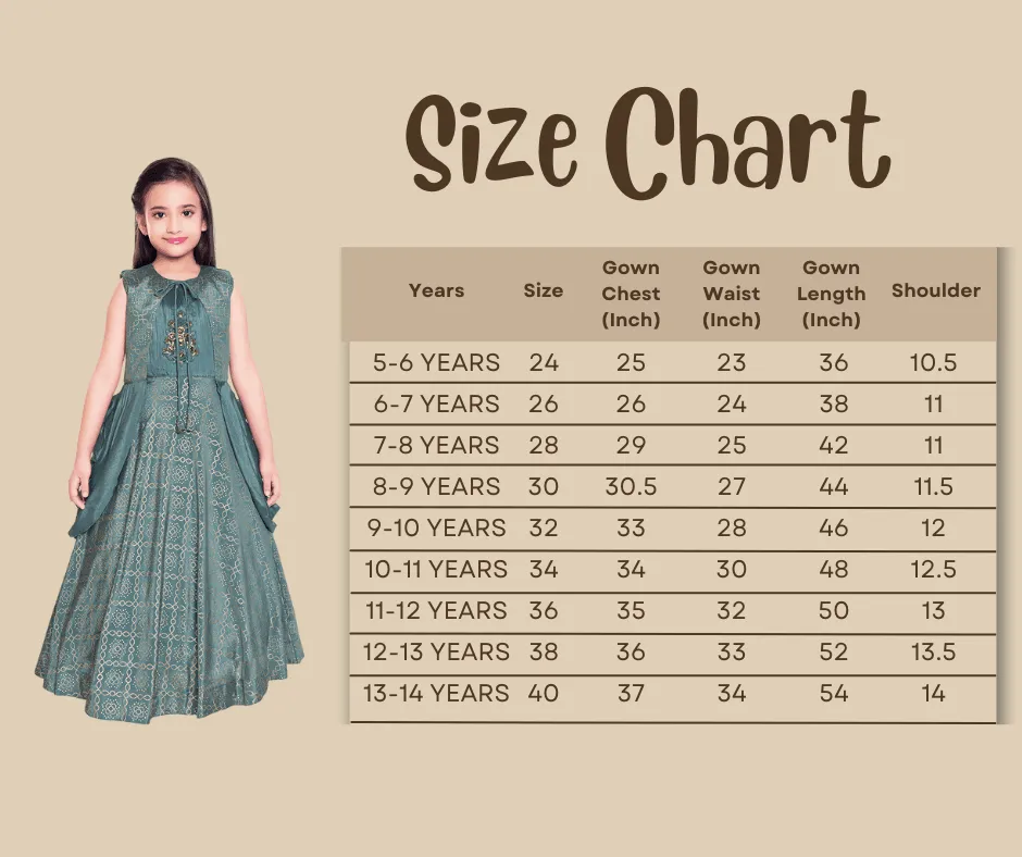Dark Green Coloured Jacket Styled Gown For Girls