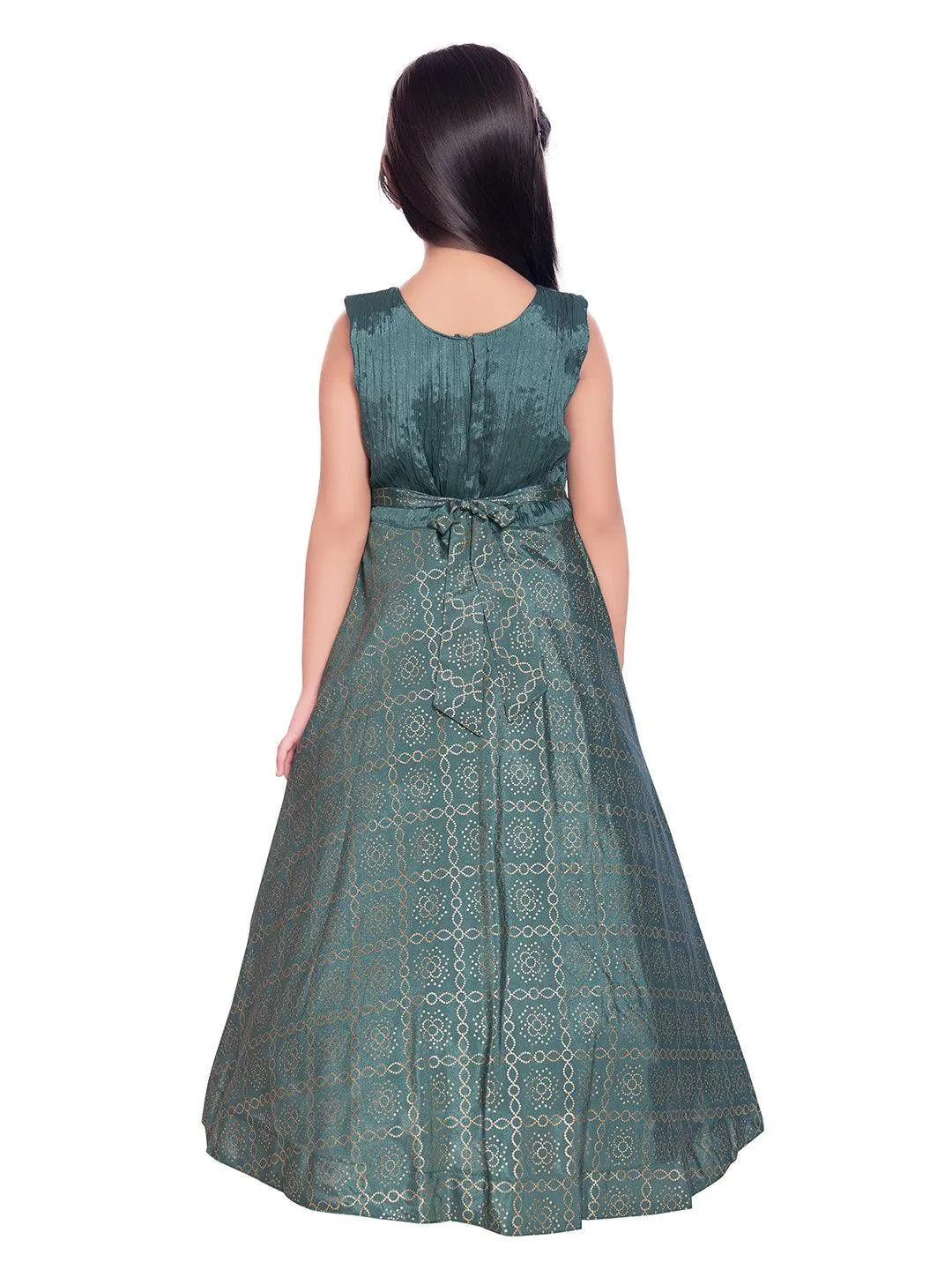 Dark Green Coloured Jacket Styled Gown For Girls