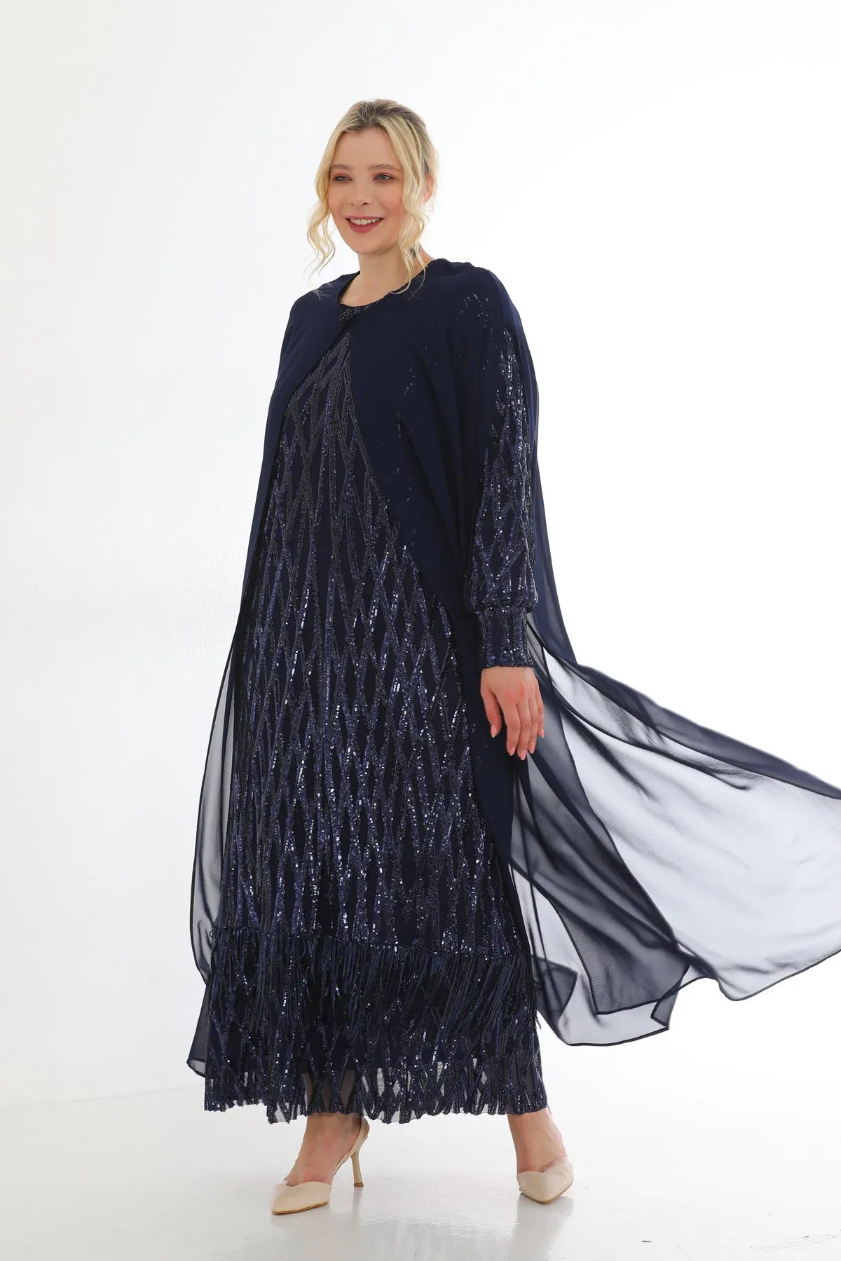 DL 031A 2 Piece Dress Set Navy Blue