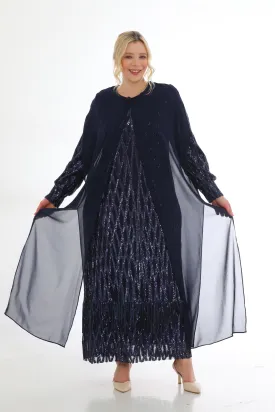 DL 031A 2 Piece Dress Set Navy Blue
