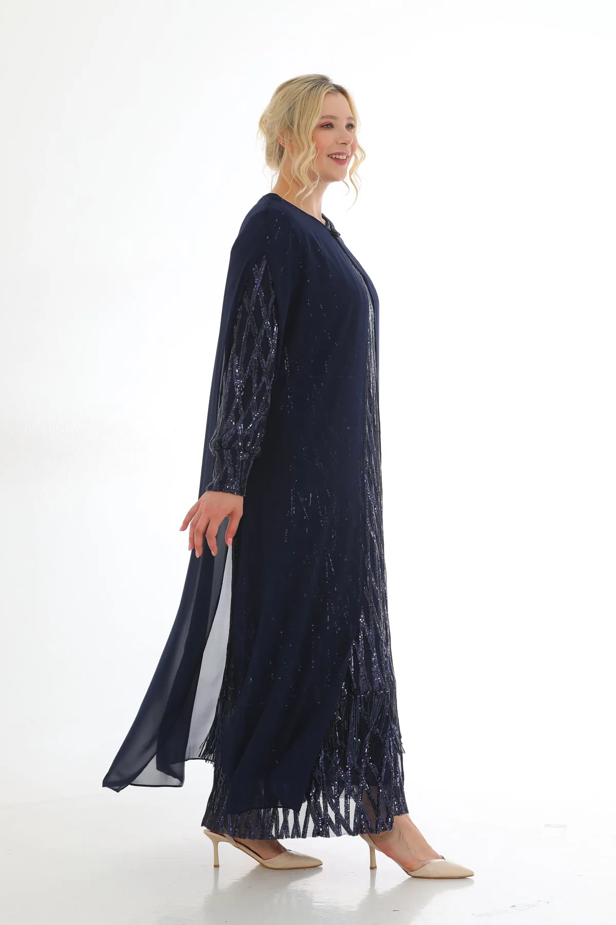 DL 031A 2 Piece Dress Set Navy Blue