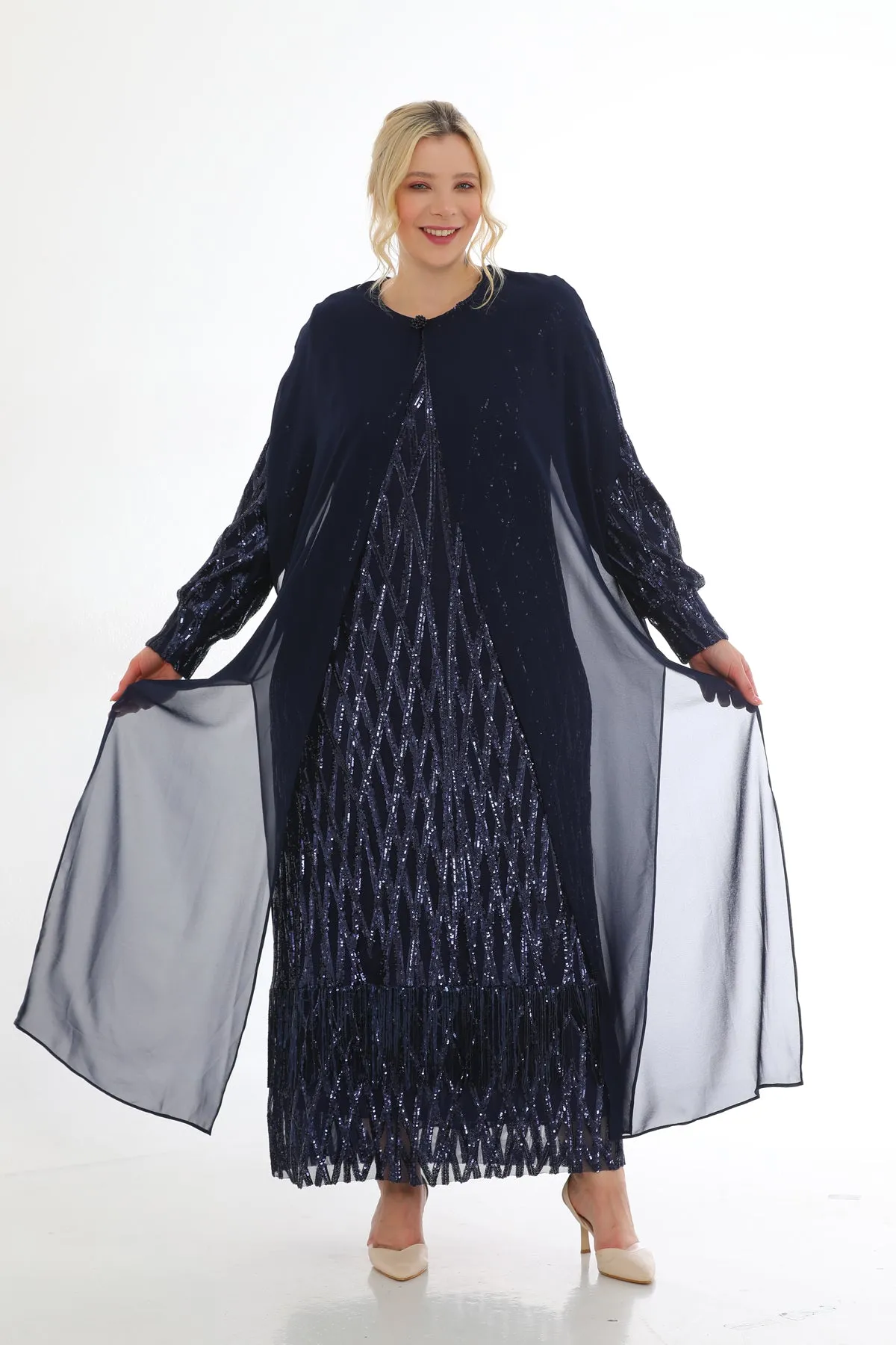 DL 031A 2 Piece Dress Set Navy Blue