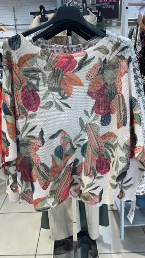 Ellie - Khaki/ Beige Leaf Print Fine Knit Top